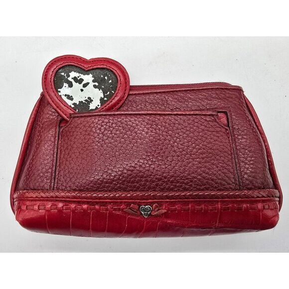 Vintage Brighton Leather Clutch Purse Heart Accents & Silver Tone Zipper Pulls - Picture 3 of 7